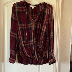 Vintage America Burgundy and Navy Plaid Blouse